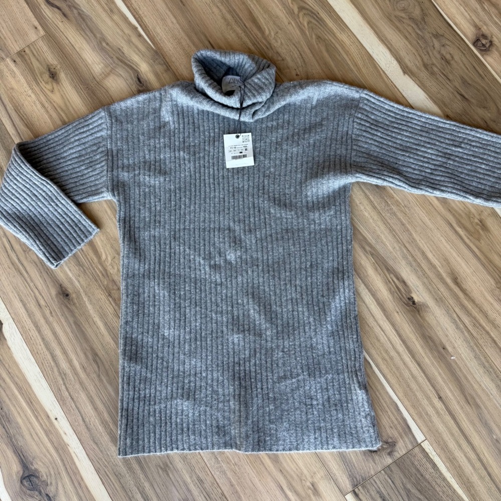 ZARA Ribbed Knit Turtleneck Tunic Sweater‎ Girls Gray 11-12 Years NWT